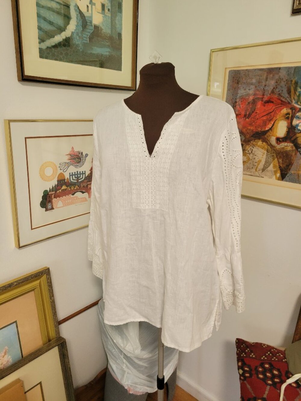 Cynthia Rowley White Linen Blend Blouse Size XL